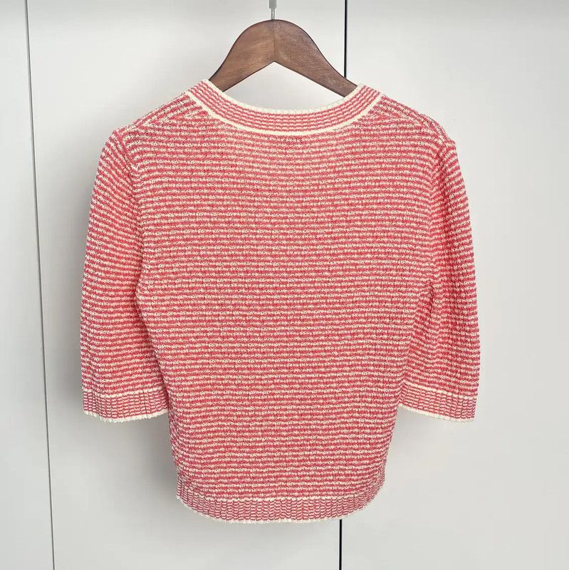 Chanel Chanel Red Striped Cotton Crop T-Shirt 0089 Size M / US 6-8 / IT 42-44 - 2 Thumbnail