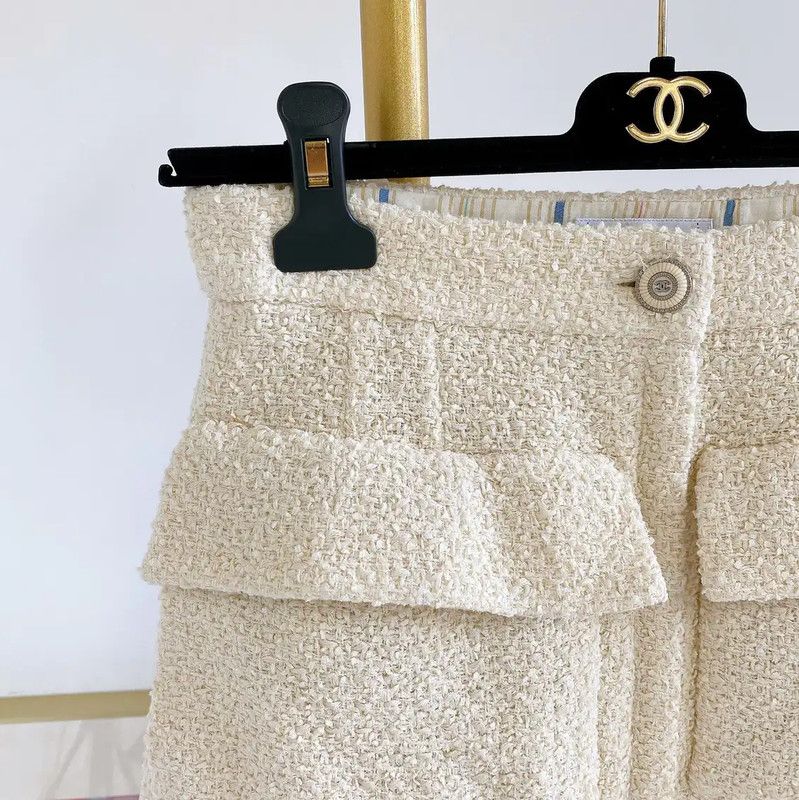 Chanel Chanel White Cotton Short Skirt for Women 0089 Size 23" - 3 Thumbnail