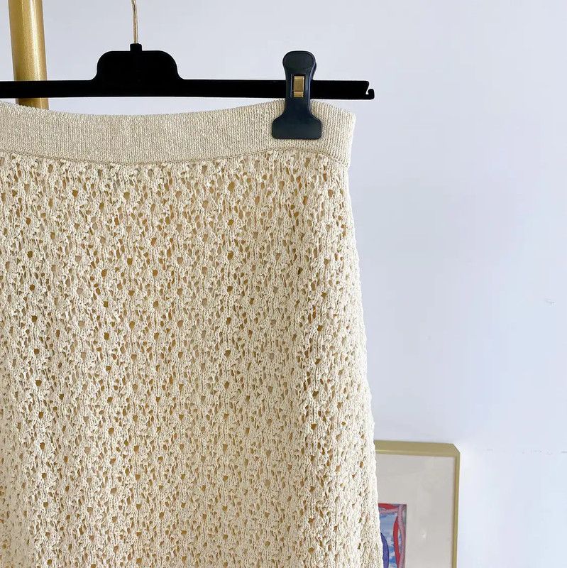 Chanel Chanel Gold Cotton Midi Skirt for Women 0089 Size 23" - 4 Thumbnail