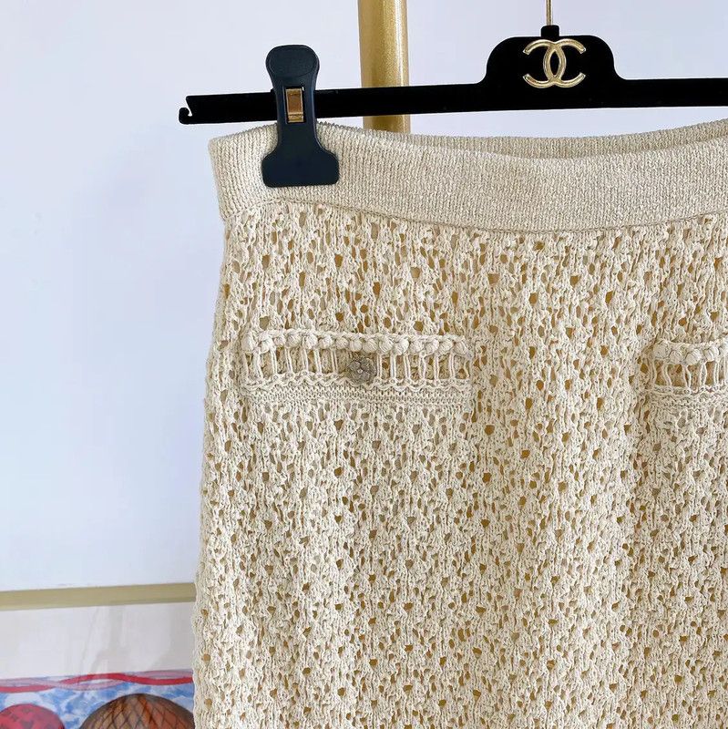 Chanel Chanel Gold Cotton Midi Skirt for Women 0089 Size 23" - 3 Thumbnail