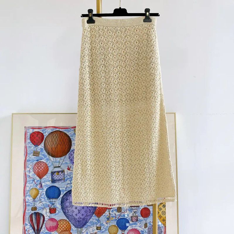 Chanel Chanel Gold Cotton Midi Skirt for Women 0089 Size 23" - 2 Thumbnail