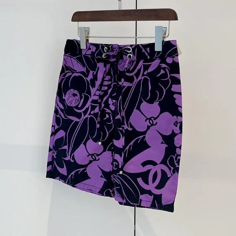 Chanel Chanel Purple Floral Cotton Summer Shorts 0089 Size 28" / US 6 / IT 42 - 3 Thumbnail
