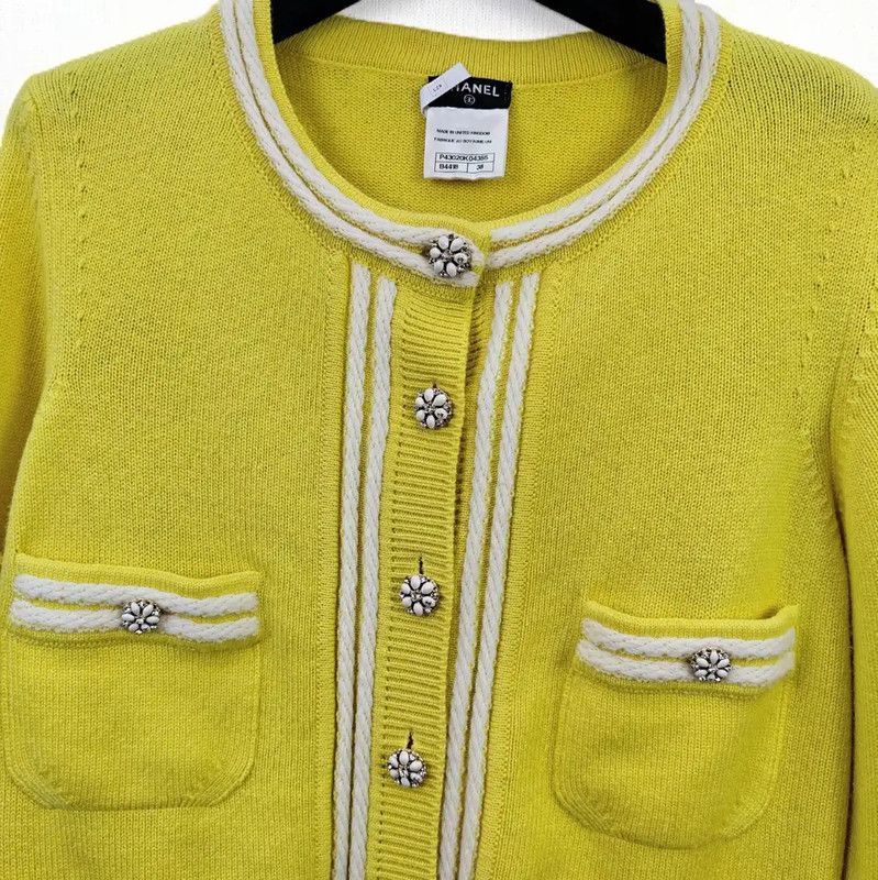 Chanel Chanel Yellow Cashmere Cardigan for Women 0089 Size S / US 4 / IT 40 - 3 Thumbnail