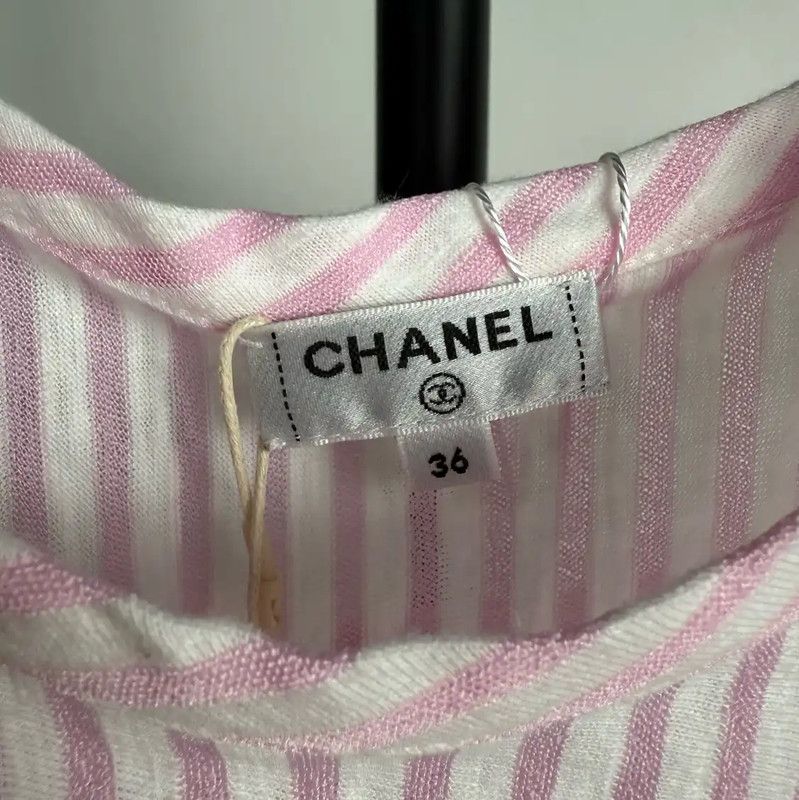 Chanel Chanel Pink Striped Cotton Women's Dress 0089 Size XS / US 0-2 / IT 36-38 - 7 Thumbnail