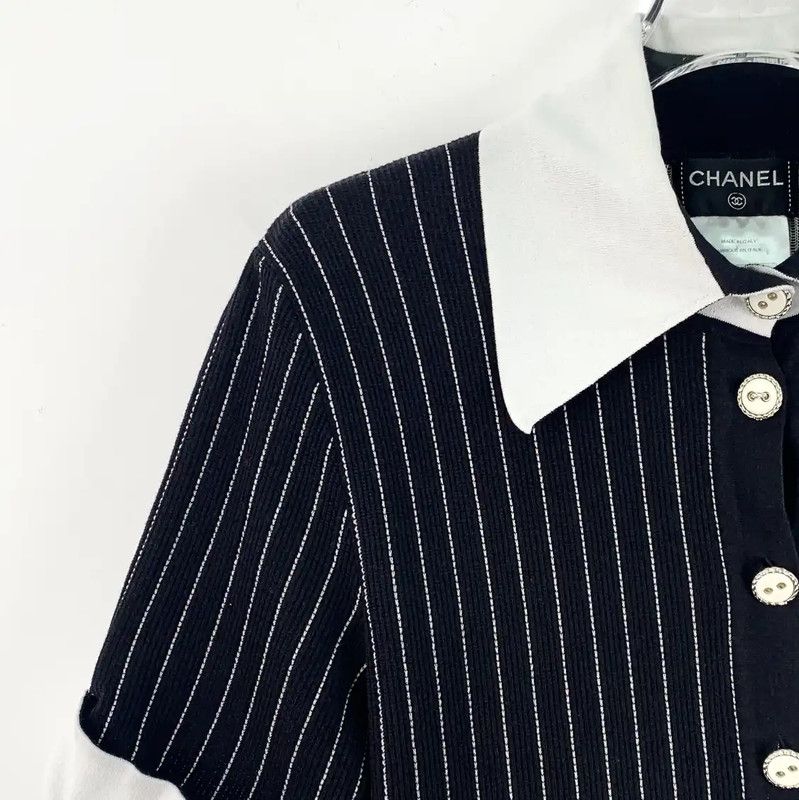 Chanel Chanel Black Cotton Dress with White Accents 0089 Size S / US 4 / IT 40 - 3 Thumbnail