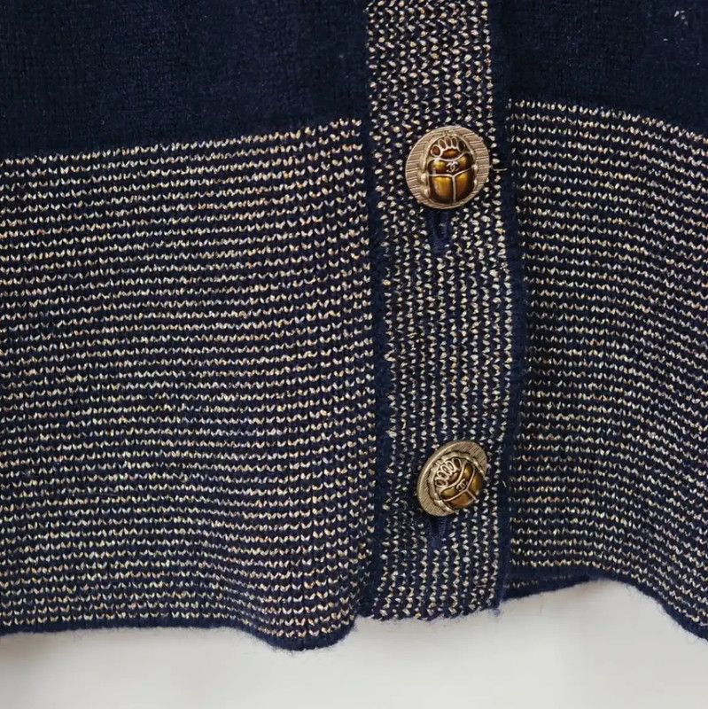 Chanel Chanel Navy Blue Cashmere Cardigan with Logo 0089 Size M / US 6-8 / IT 42-44 - 9 Thumbnail