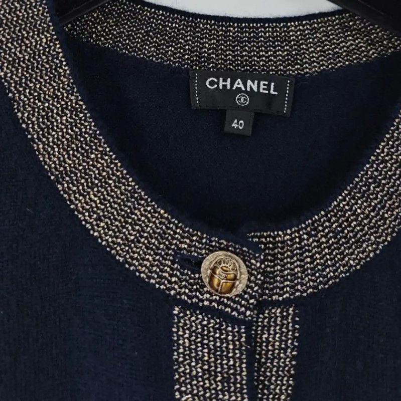Chanel Chanel Navy Blue Cashmere Cardigan with Logo 0089 Size M / US 6-8 / IT 42-44 - 7 Thumbnail