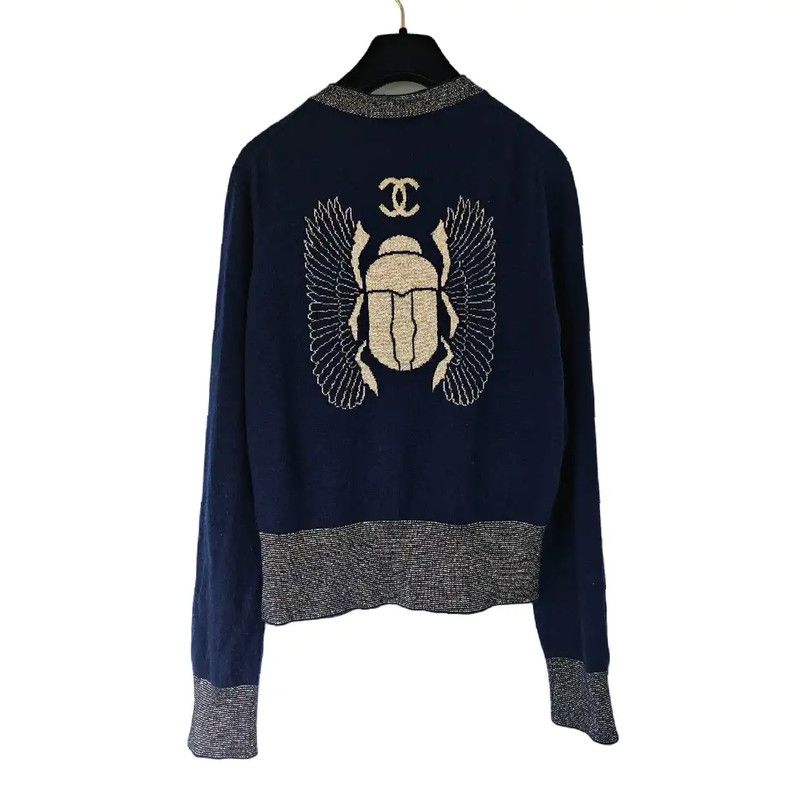 Chanel Chanel Navy Blue Cashmere Cardigan with Logo 0089 Size M / US 6-8 / IT 42-44 - 2 Thumbnail