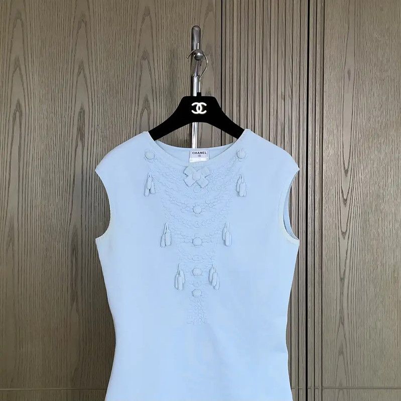 Chanel Chanel Light Blue Sleeveless Cotton Top 0089 Size M / US 6-8 / IT 42-44 - 3 Thumbnail
