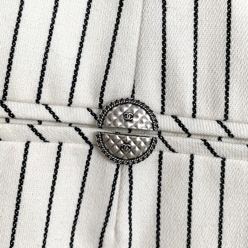 Chanel Chanel White Cotton Striped Casual Trousers 0089 Size 23" - 6 Thumbnail