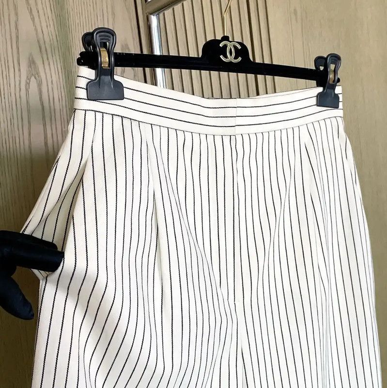 Chanel Chanel White Cotton Striped Casual Trousers 0089 Size 23" - 5 Thumbnail