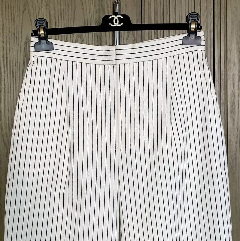 Chanel Chanel White Cotton Striped Casual Trousers 0089 Size 23" - 3 Thumbnail