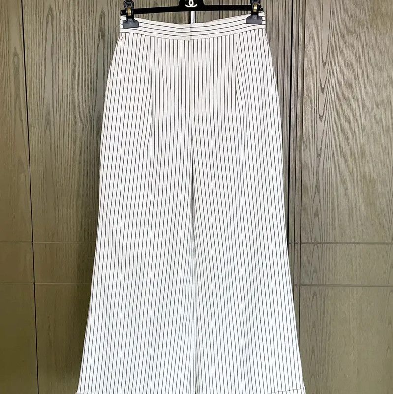 Chanel Chanel White Cotton Striped Casual Trousers 0089 Size 23" - 4 Thumbnail