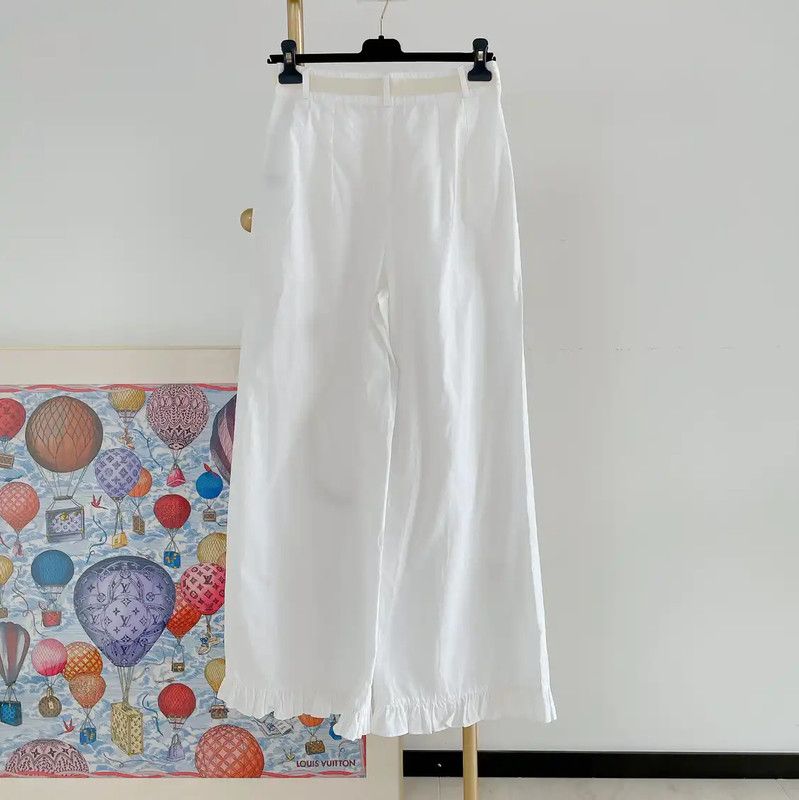 Chanel Chanel White Cotton Casual Pants for Women 0089 Size 28" / US 6 / IT 42 - 2 Thumbnail