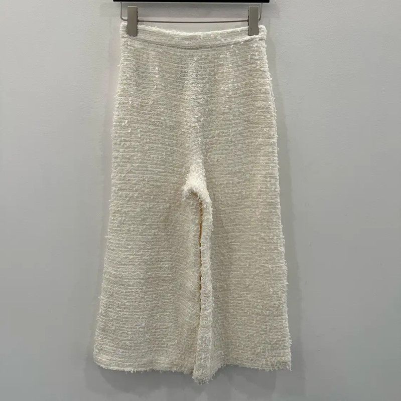 Chanel Chanel White Wool Casual Trousers for Women 0089 Size 23" - 3 Thumbnail