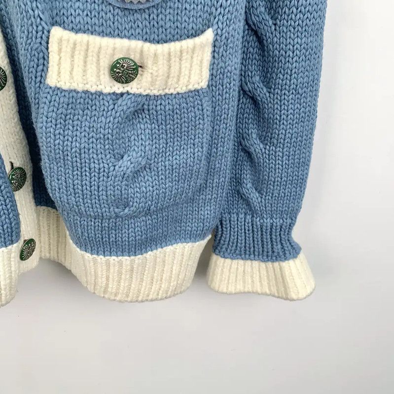 Chanel Chanel Women's Blue Wool Cardigan with Floral Detail 0089 Size S / US 4 / IT 40 - 5 Thumbnail