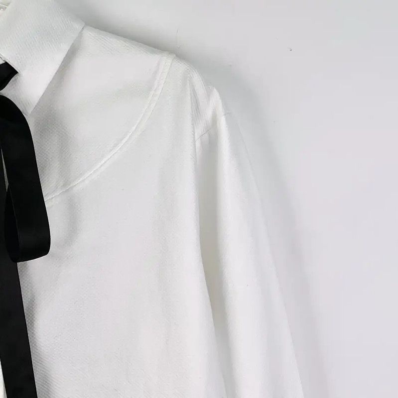 Chanel Chanel White Cotton Women's Shirt with Ribbon Tie 0089 Size S / US 4 / IT 40 - 3 Thumbnail