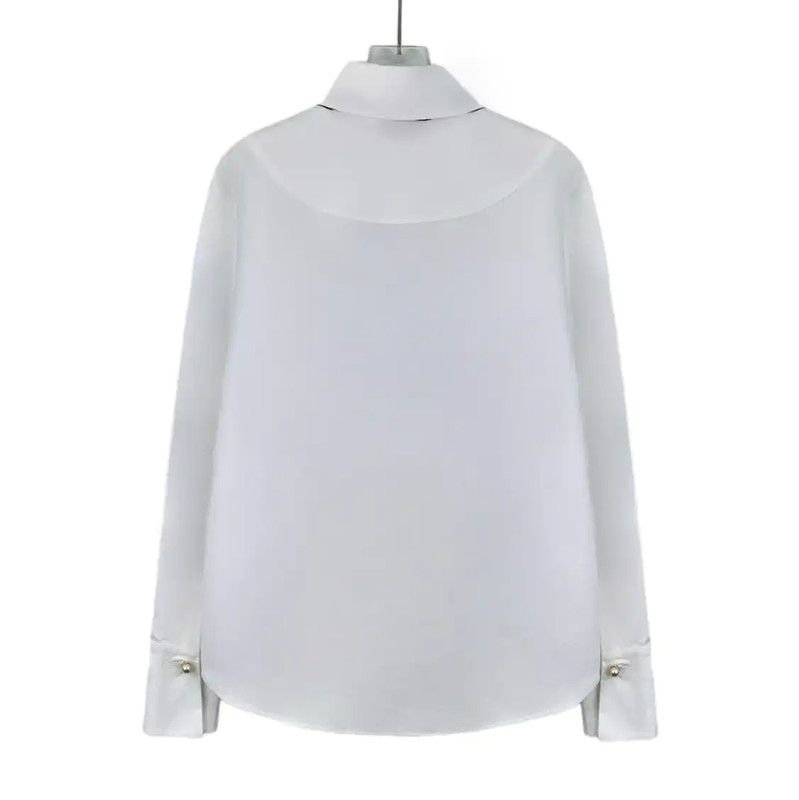 Chanel Chanel White Cotton Women's Shirt with Ribbon Tie 0089 Size S / US 4 / IT 40 - 2 Thumbnail