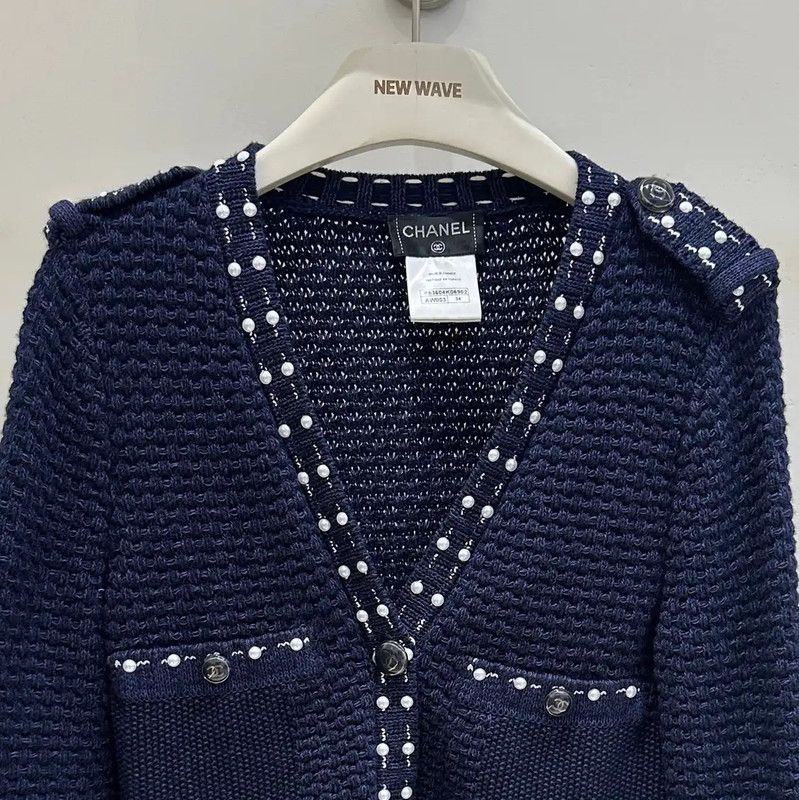 Chanel Chanel Navy Long Sleeve Cotton Sweater 0089 Size XS / US 0-2 / IT 36-38 - 2 Thumbnail
