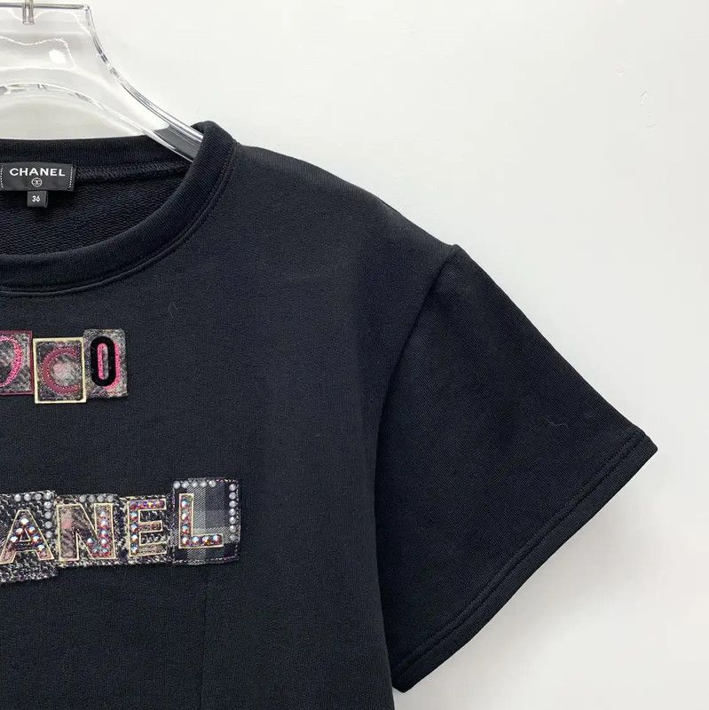 Chanel Chanel Black Cotton T-Shirt with Logo 0089 Size XS / US 0-2 / IT 36-38 - 3 Thumbnail