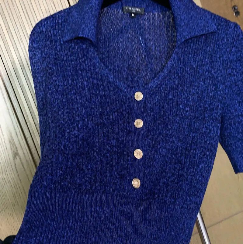 Chanel Chanel Summer Blue Silk Short Sleeve Top 0089 Size S / US 4 / IT 40 - 7 Thumbnail