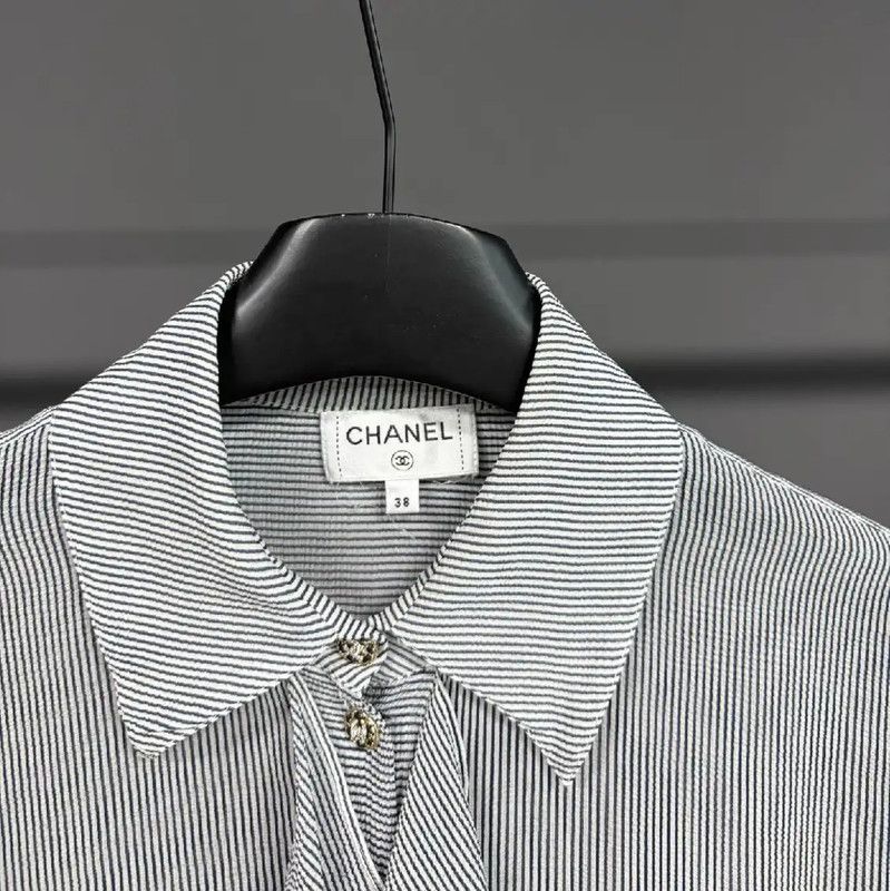 Chanel Chanel Summer Gray Silk Logo Shirt 0089 Size M / US 6-8 / IT 42-44 - 3 Thumbnail