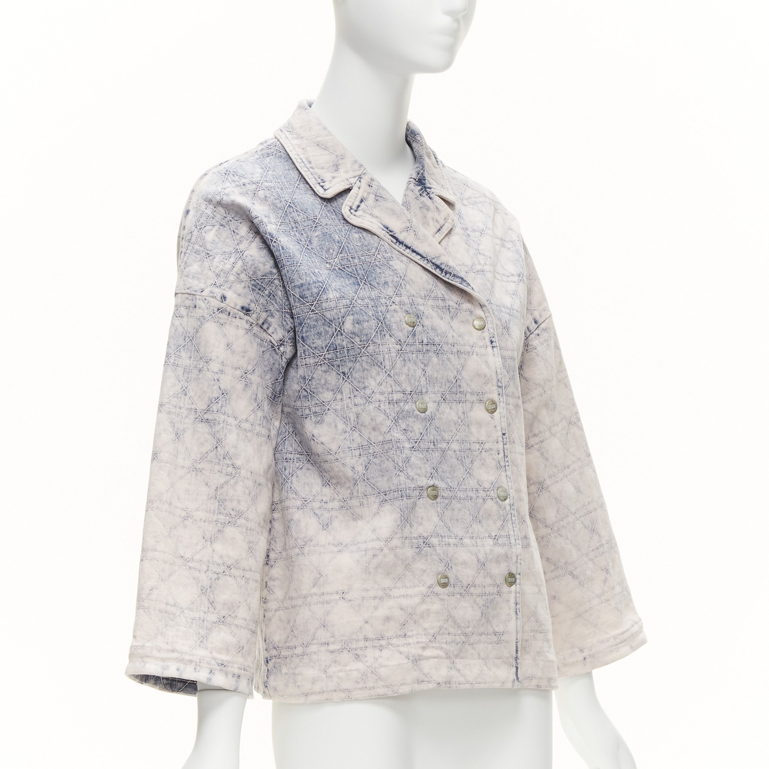 Dior CHRISTIAN DIOR Kids bleached blue washed Cannage quilted tie dye denim jacket 13Y XS Size XS / US 0-2 / IT 36-38 - 4 Thumbnail