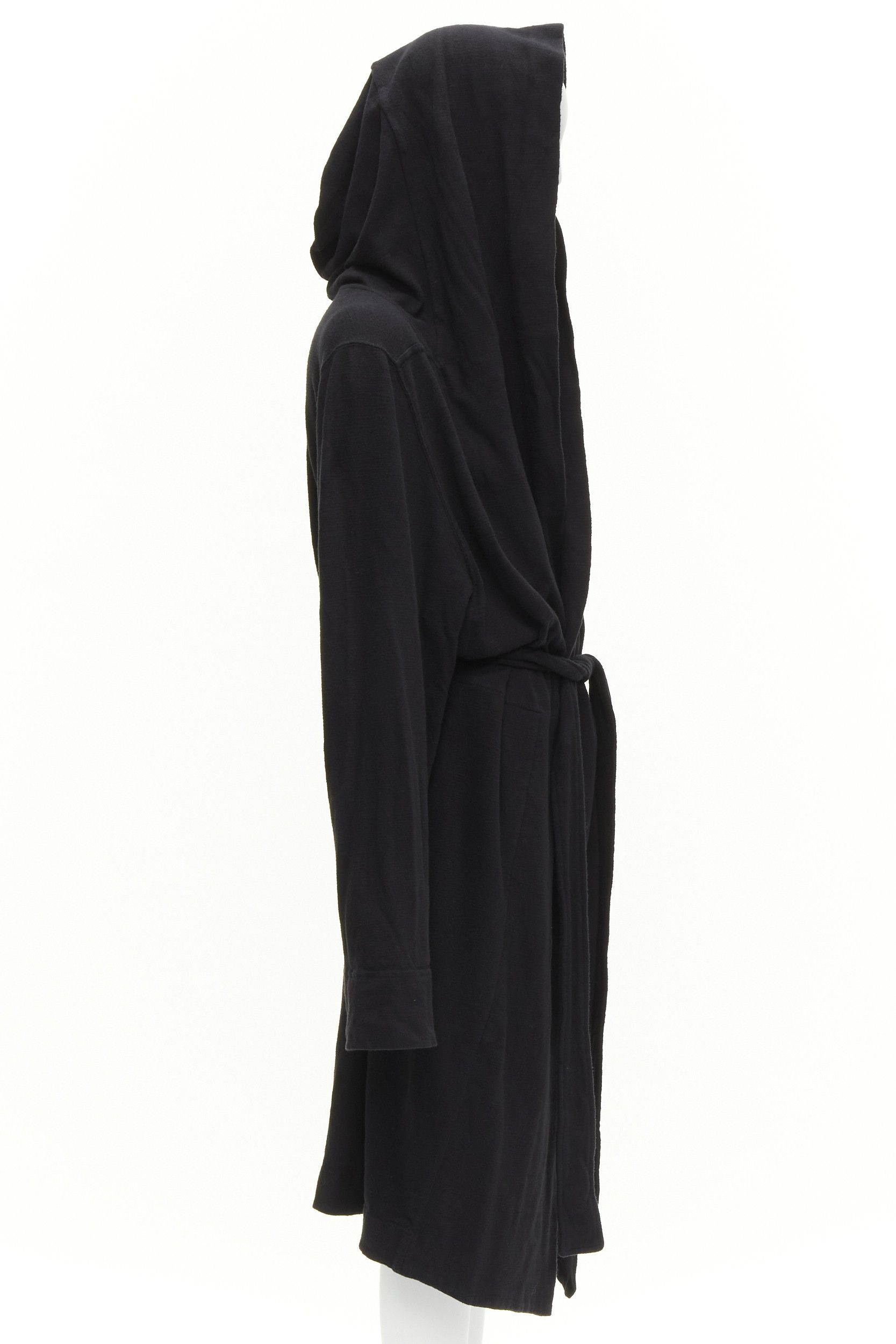 Rick Owens RICK OWENS DRKSHDW black cotton thick jersey hooded belted robe jacket S Size M / US 6-8 / IT 42-44 - 4 Thumbnail