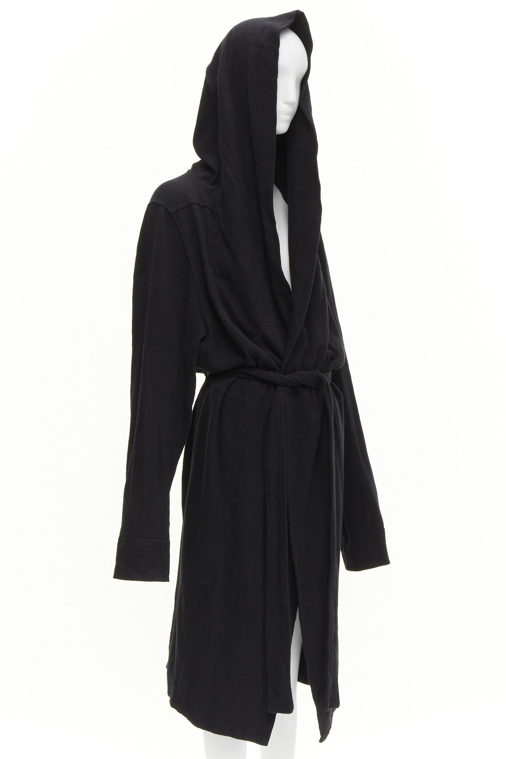 Rick Owens RICK OWENS DRKSHDW black cotton thick jersey hooded belted robe jacket S Size M / US 6-8 / IT 42-44 - 3 Thumbnail