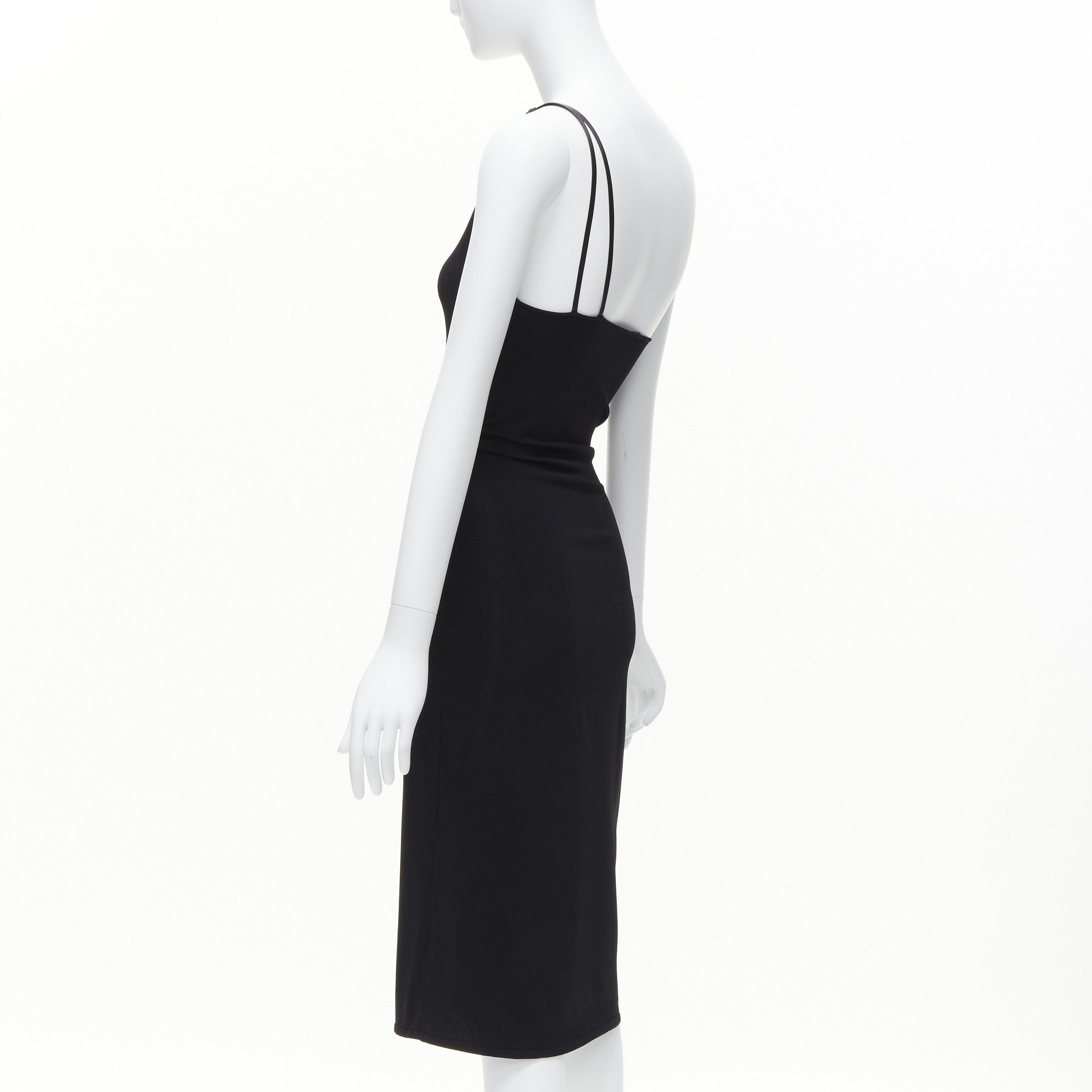 Gucci GUCCI Tom ford Vintage black leather strap G buckle jersey bodycon dress S Size S / US 4 / IT 40 - 6 Thumbnail