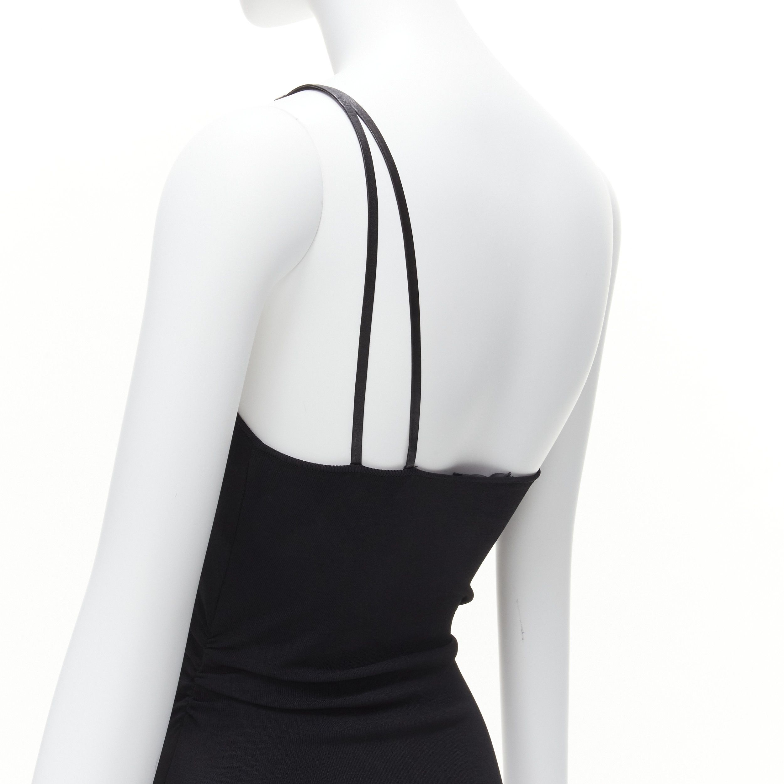 Gucci GUCCI Tom ford Vintage black leather strap G buckle jersey bodycon dress S Size S / US 4 / IT 40 - 7 Thumbnail