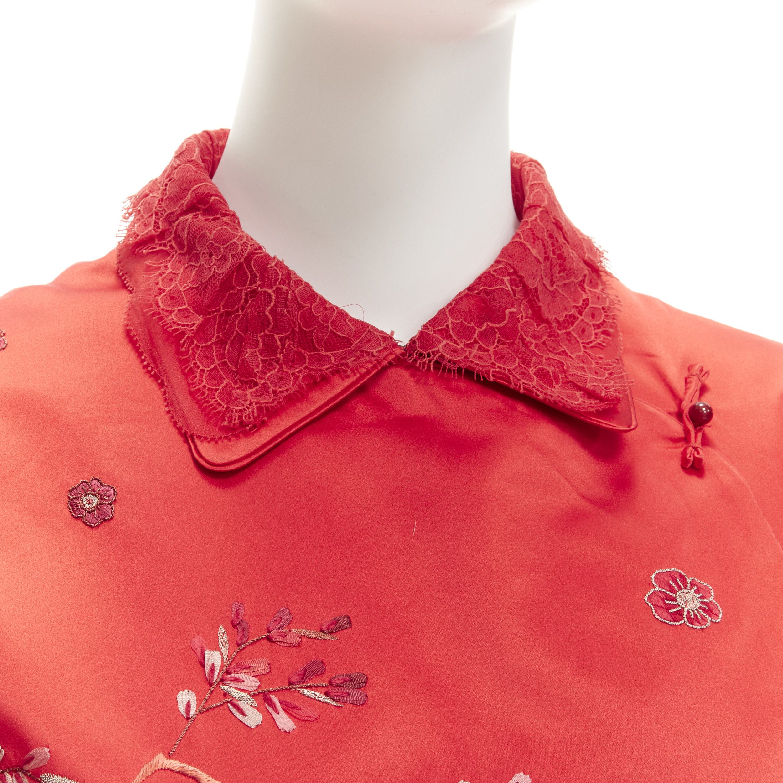 Other SHIATZY CHEN red silk lace collar floral cloud embroidery qipao top IT44 L Size M / US 6-8 / IT 42-44 - 2 Thumbnail