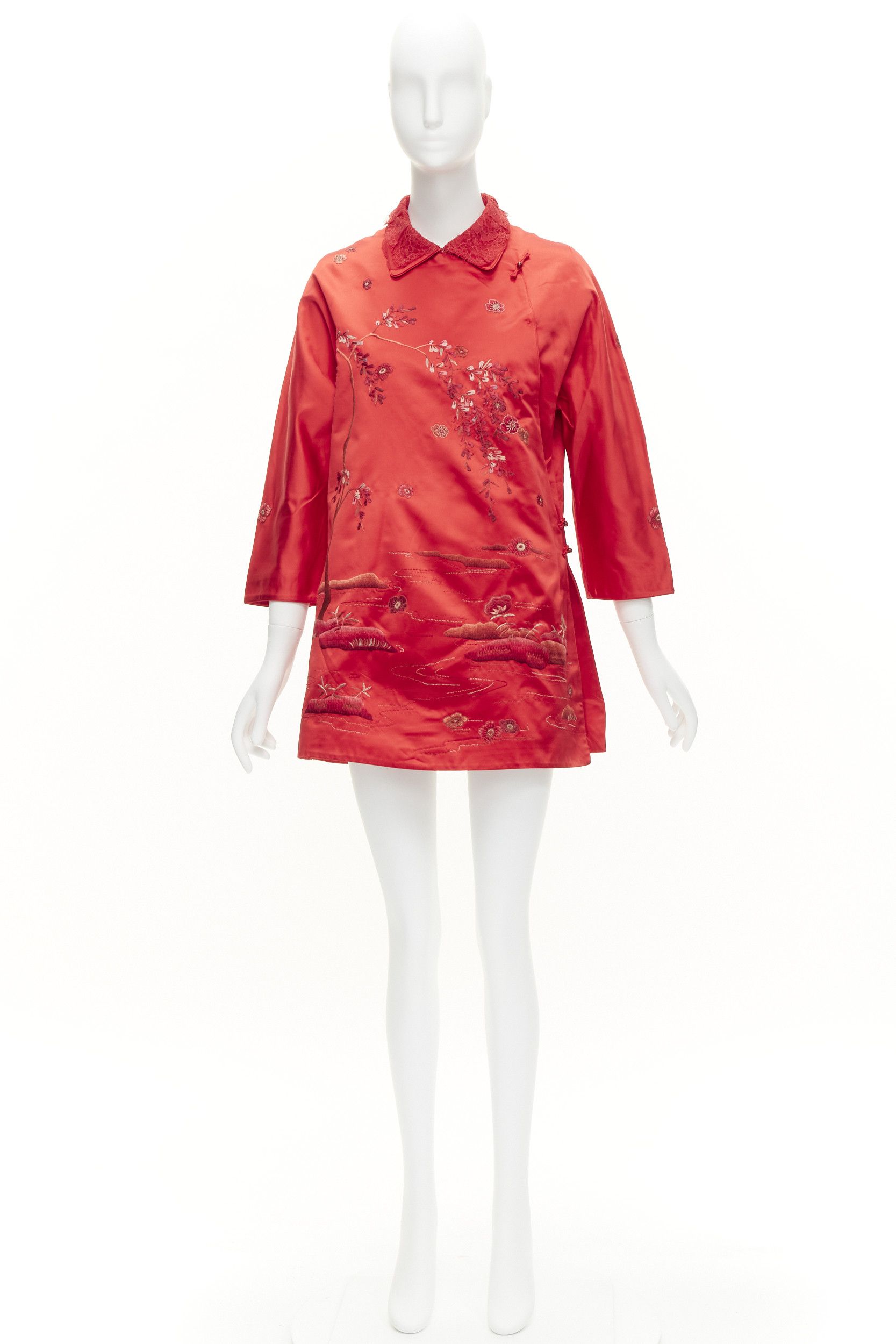 Other SHIATZY CHEN red silk lace collar floral cloud embroidery qipao top IT44 L Size M / US 6-8 / IT 42-44 - 10 Thumbnail
