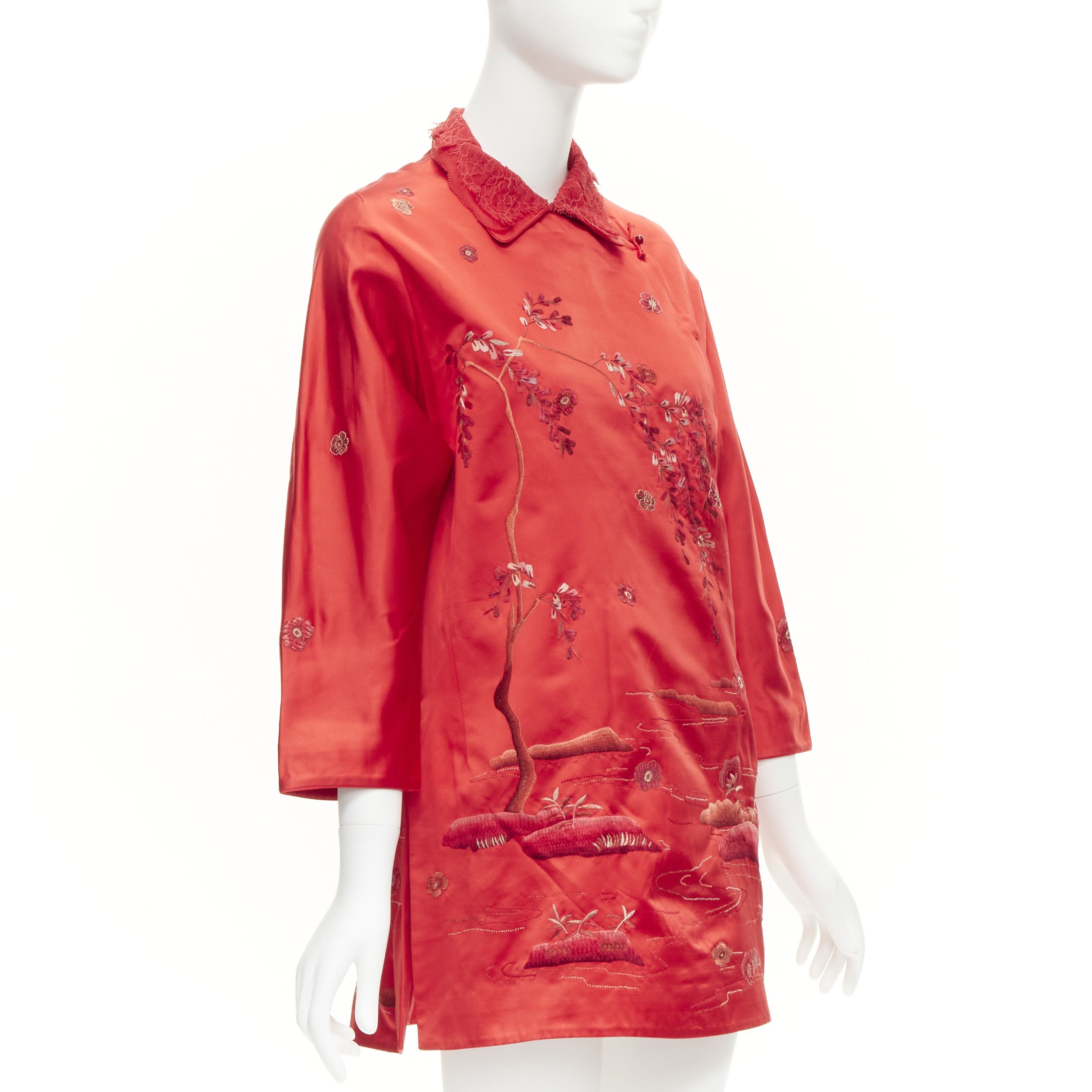 Other SHIATZY CHEN red silk lace collar floral cloud embroidery qipao top IT44 L Size M / US 6-8 / IT 42-44 - 3 Thumbnail
