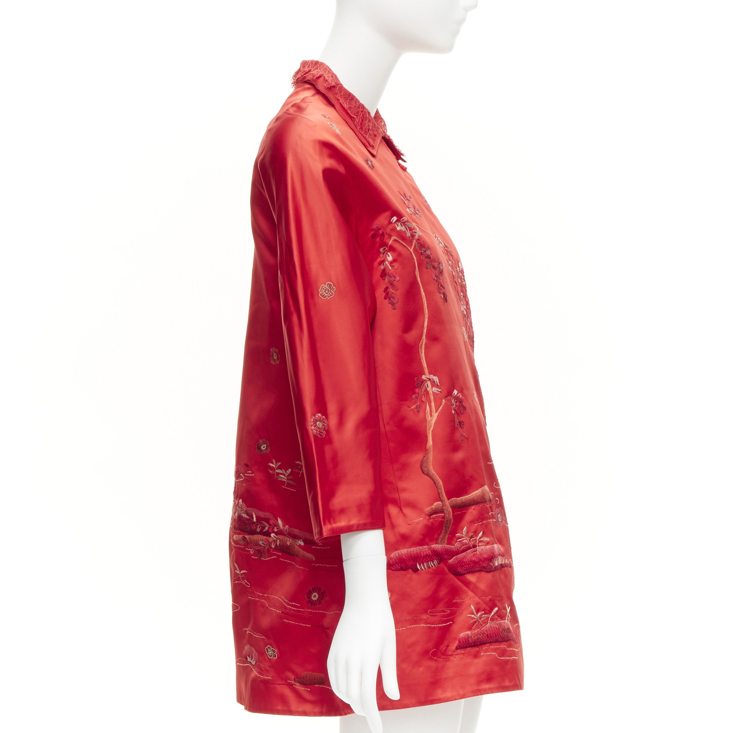 Other SHIATZY CHEN red silk lace collar floral cloud embroidery qipao top IT44 L Size M / US 6-8 / IT 42-44 - 4 Thumbnail