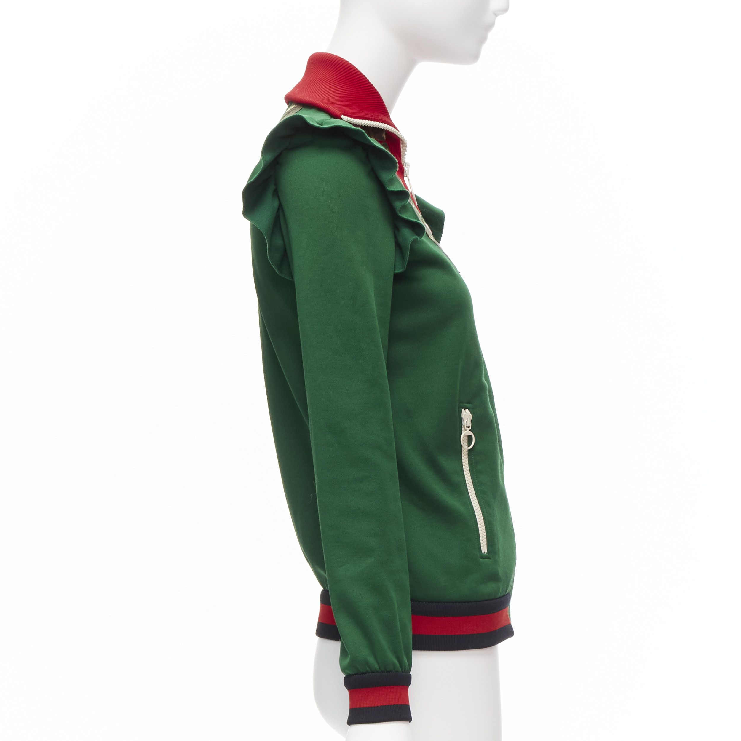 Gucci GUCCI Alessandro Michele green pink floral applique ruffled track jacket XS Size S / US 4 / IT 40 - 5 Thumbnail