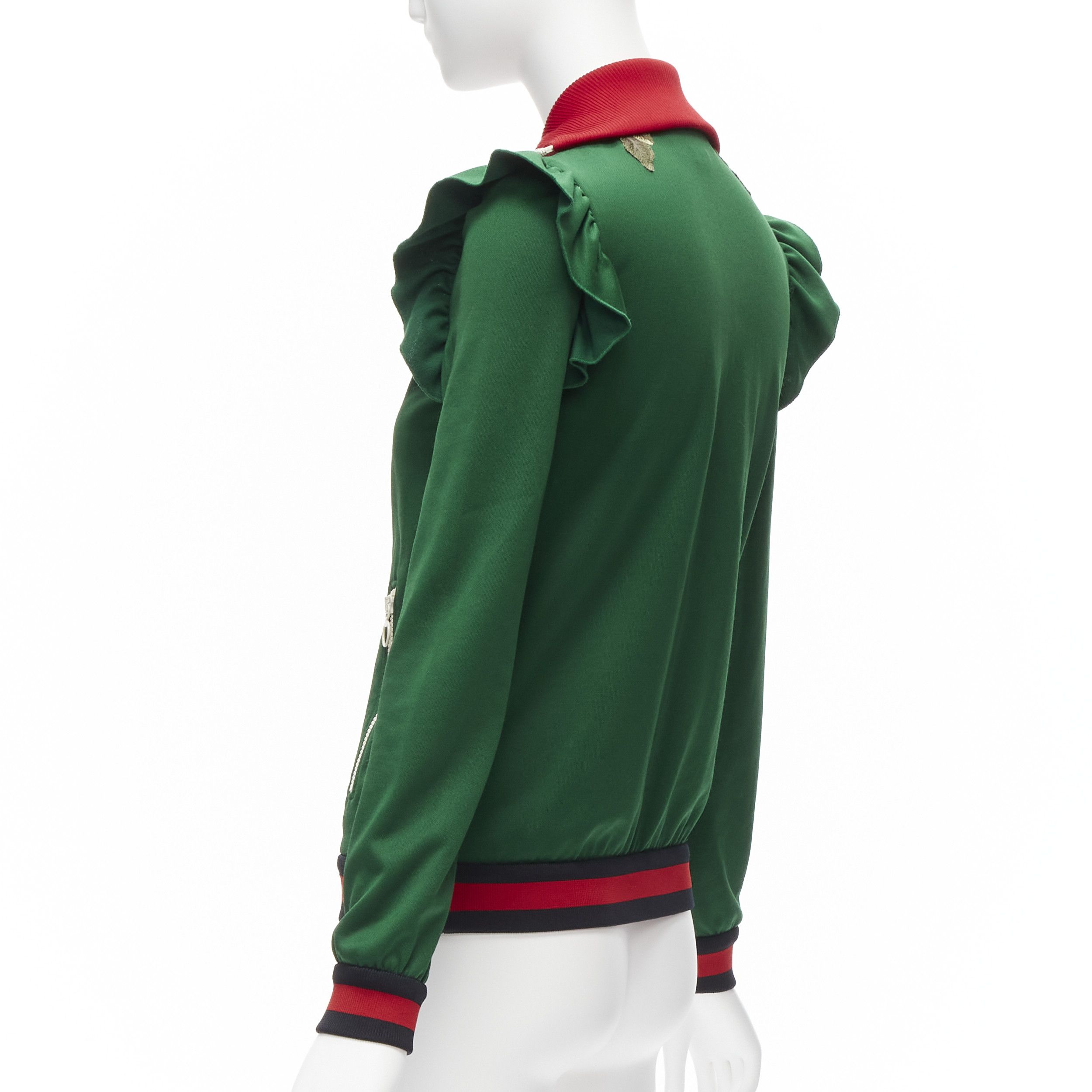 Gucci GUCCI Alessandro Michele green pink floral applique ruffled track jacket XS Size S / US 4 / IT 40 - 7 Thumbnail