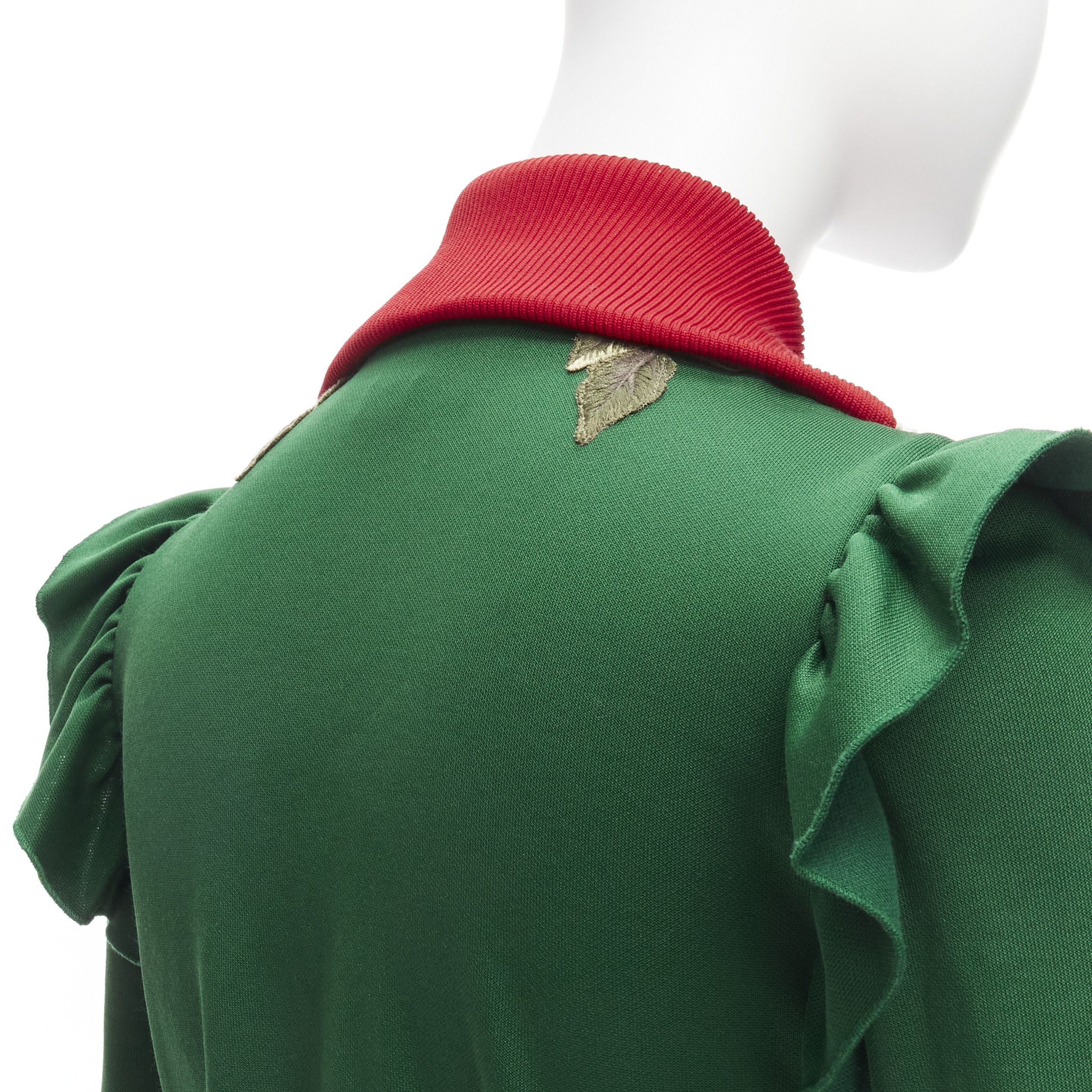 Gucci GUCCI Alessandro Michele green pink floral applique ruffled track jacket XS Size S / US 4 / IT 40 - 2 Thumbnail