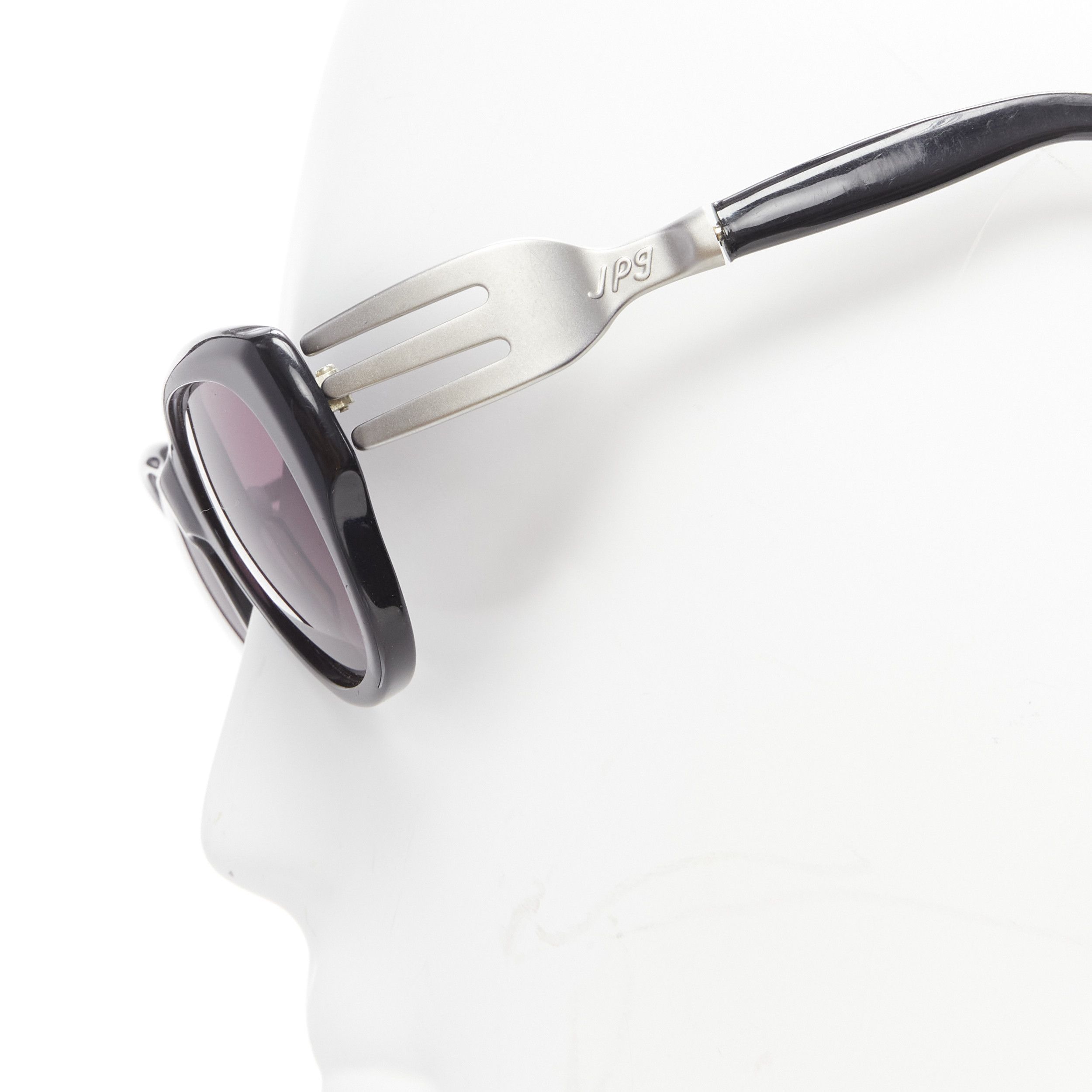 Jean Paul Gaultier rare JEAN PAUL GAULTIER Vintage 56-3 silver fork temple black acetate sunglasses Size ONE SIZE - 5 Thumbnail