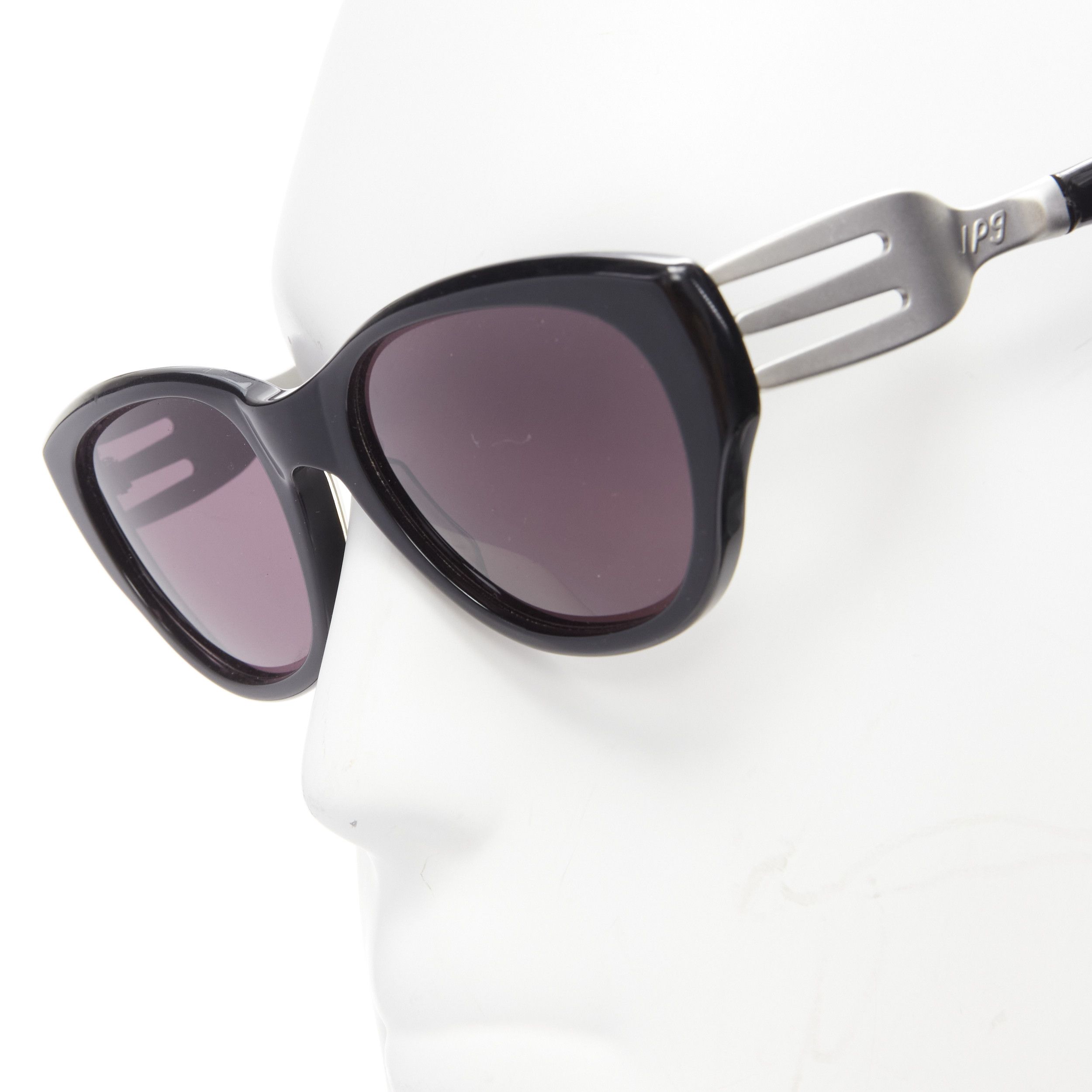 Jean Paul Gaultier rare JEAN PAUL GAULTIER Vintage 56-3 silver fork temple black acetate sunglasses Size ONE SIZE - 6 Thumbnail