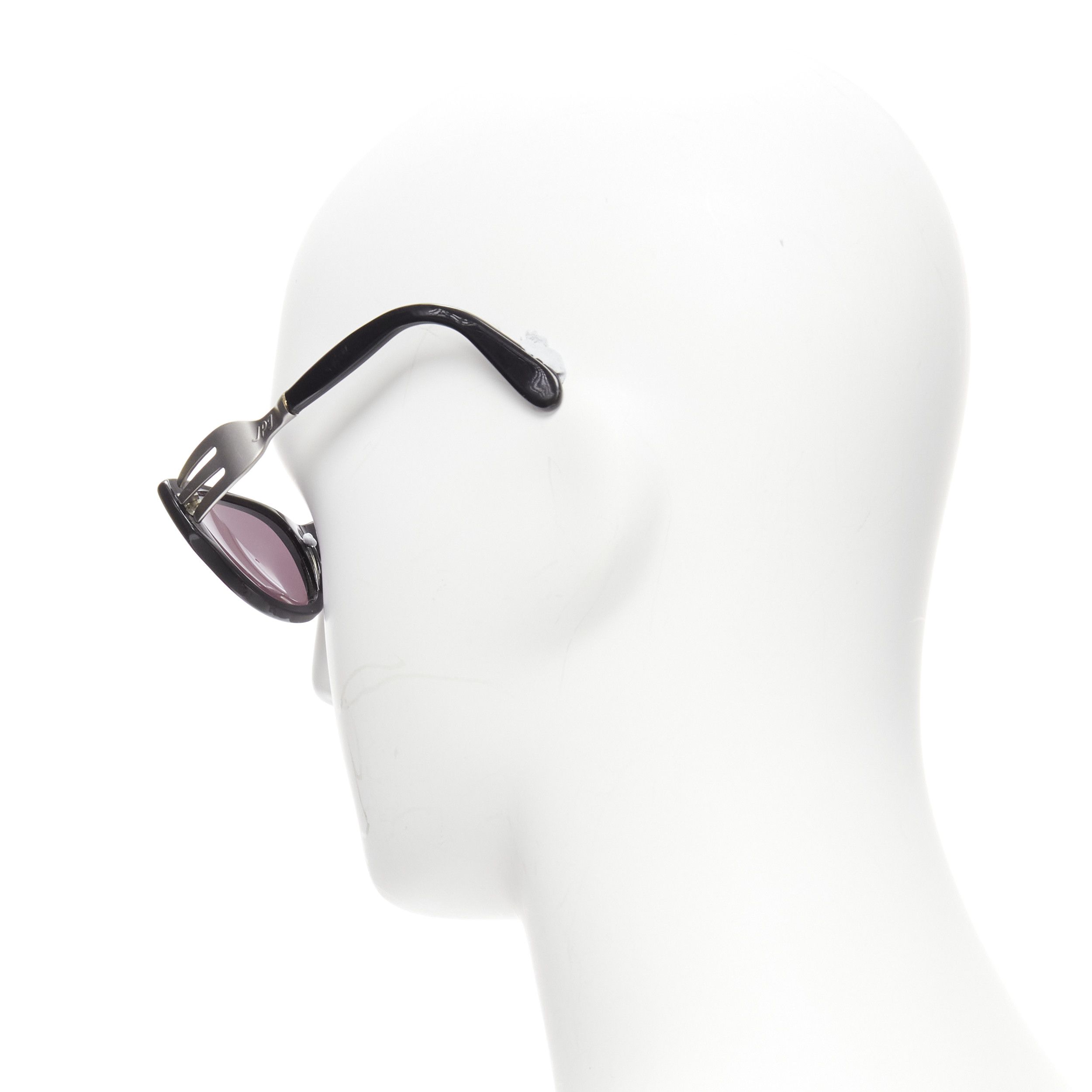 Jean Paul Gaultier rare JEAN PAUL GAULTIER Vintage 56-3 silver fork temple black acetate sunglasses Size ONE SIZE - 4 Thumbnail