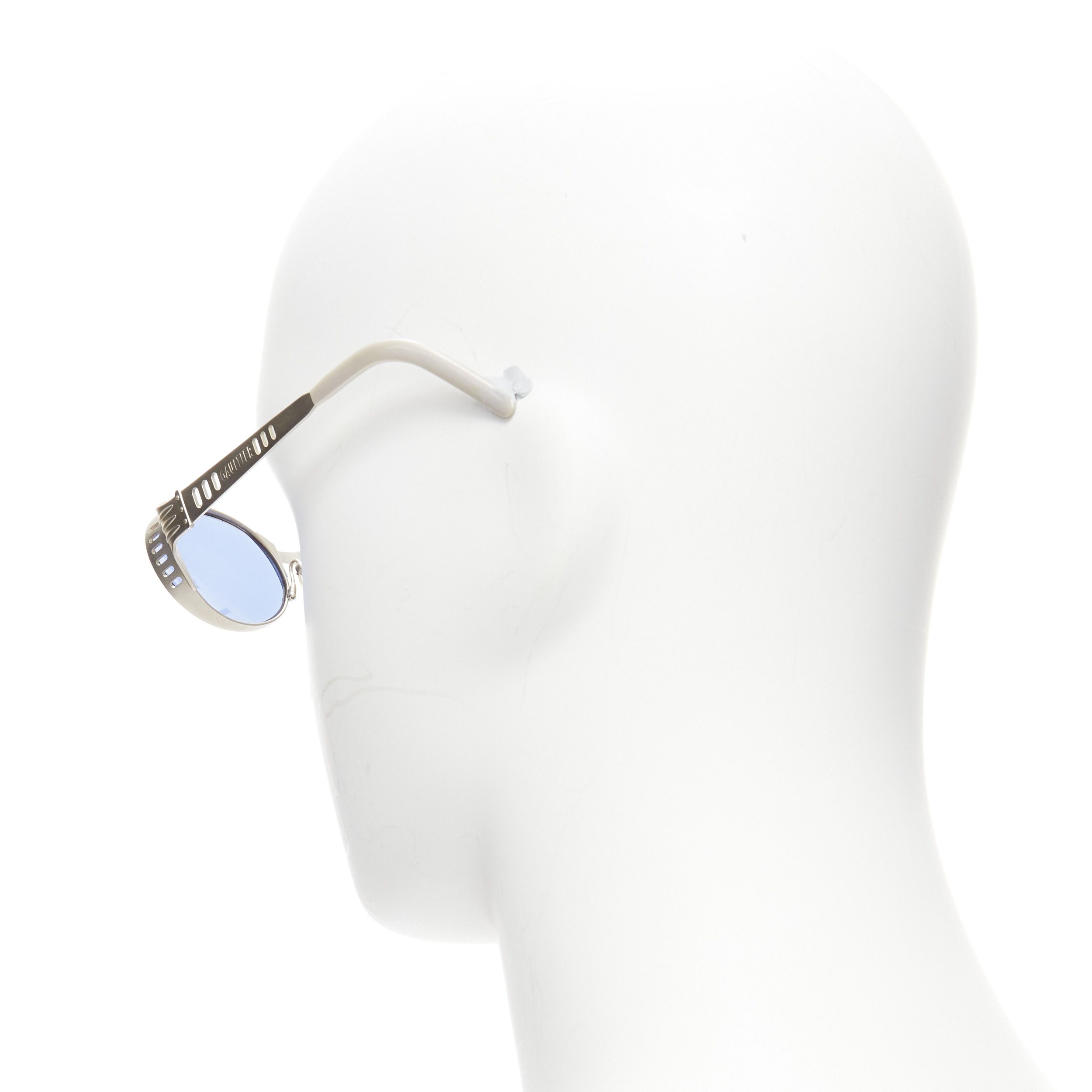 Jean Paul Gaultier rare JEAN PAUL GAULTIER Vintage 56-6102 silver steam punk blue round sunglasses Size ONE SIZE - 4 Thumbnail