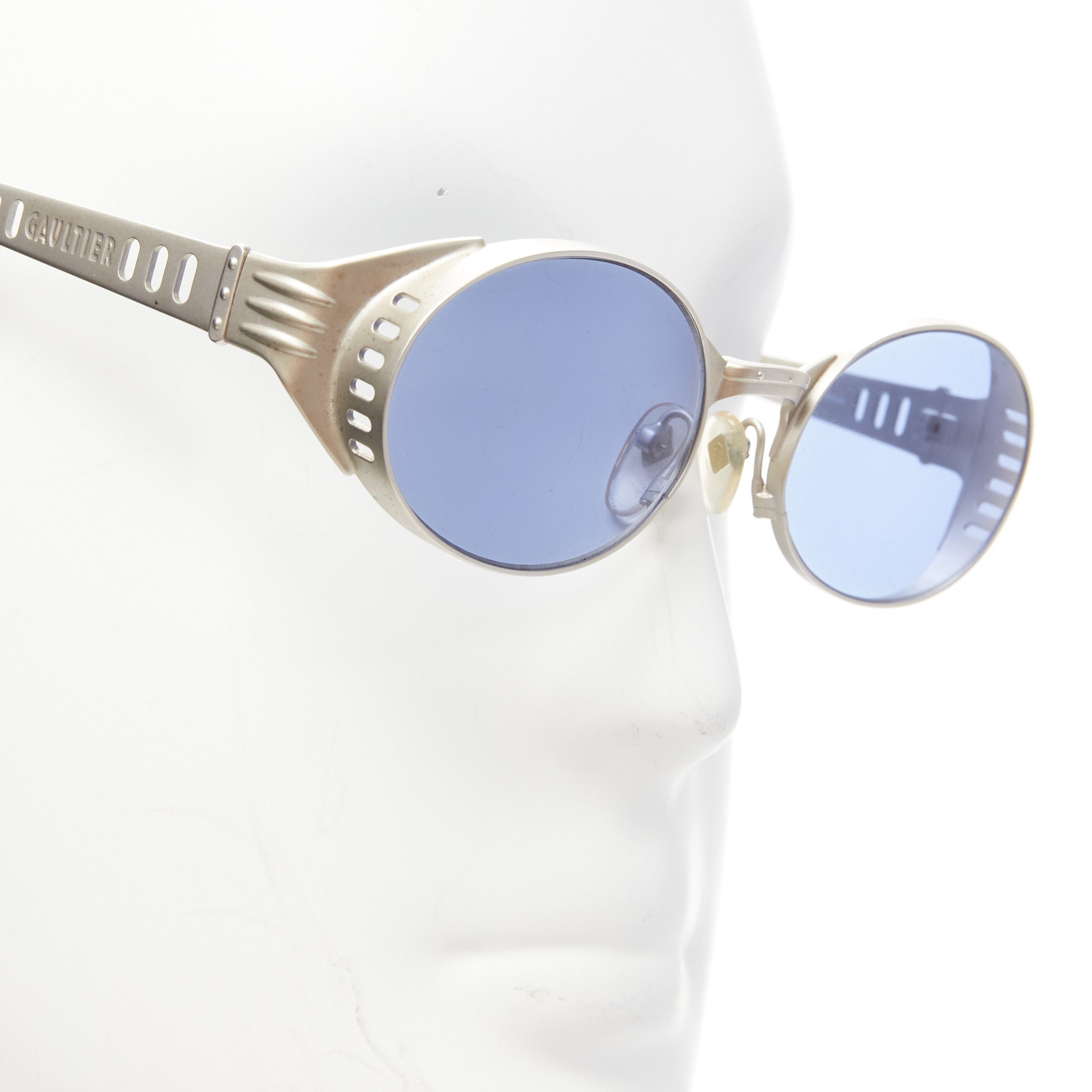 Jean Paul Gaultier rare JEAN PAUL GAULTIER Vintage 56-6102 silver steam punk blue round sunglasses Size ONE SIZE - 5 Thumbnail