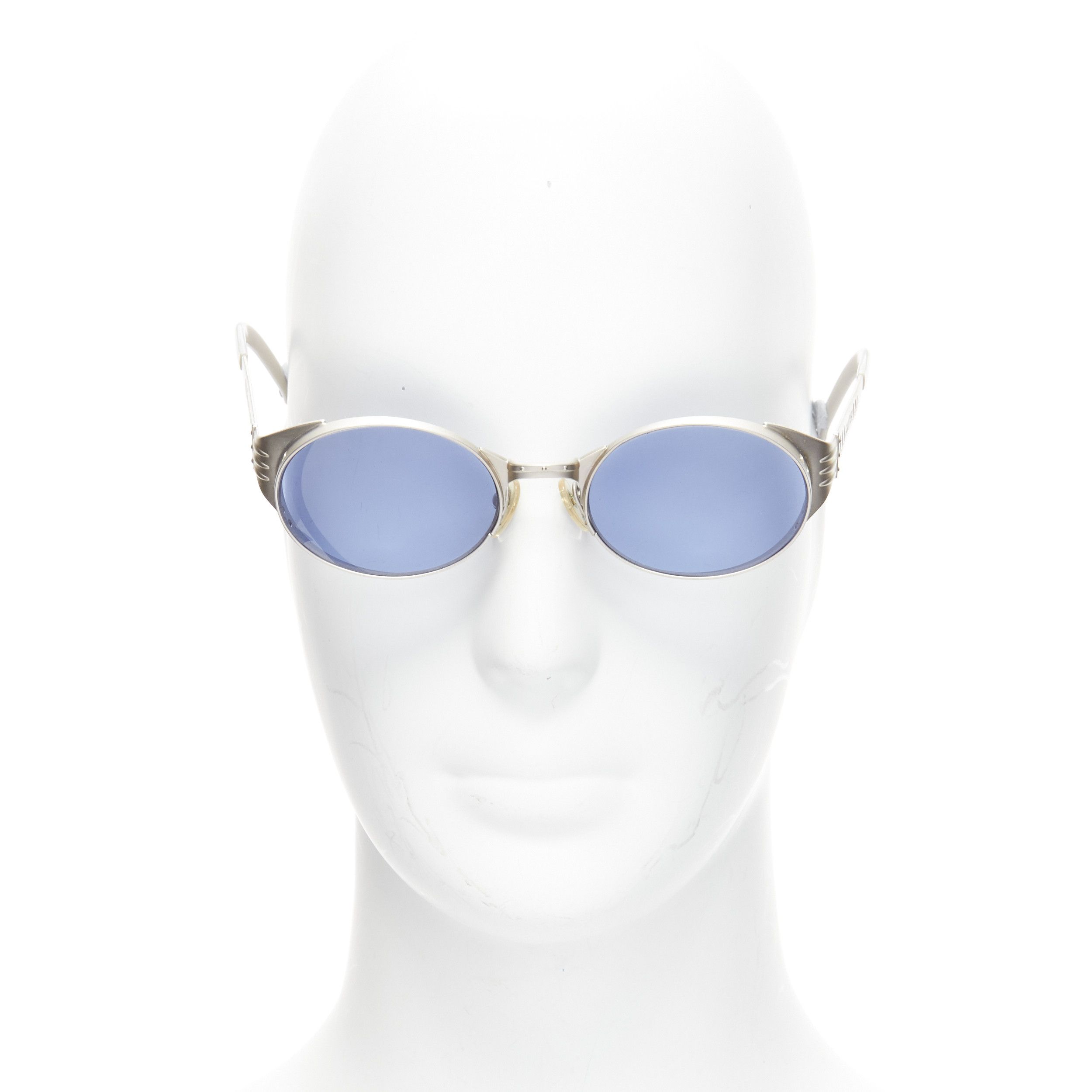 Jean Paul Gaultier rare JEAN PAUL GAULTIER Vintage 56-6102 silver steam punk blue round sunglasses Size ONE SIZE - 2 Thumbnail