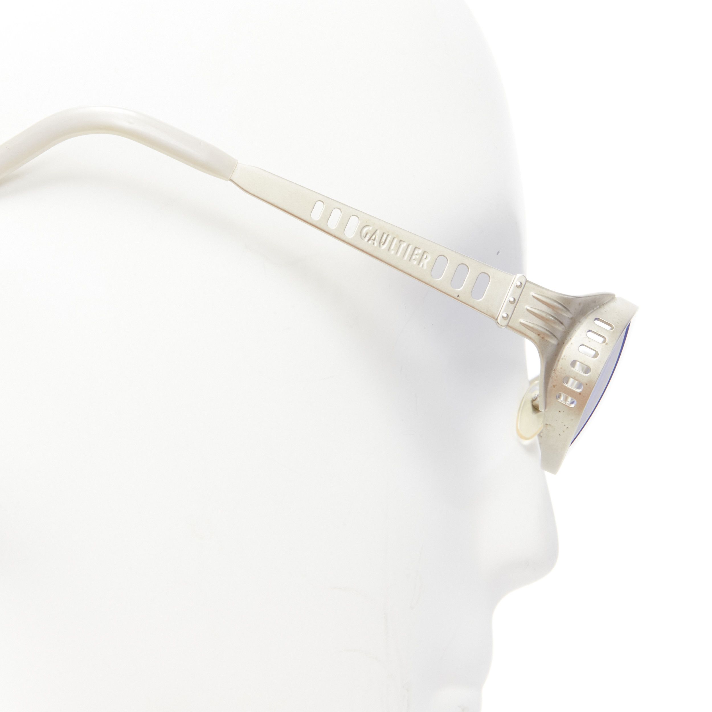 Jean Paul Gaultier rare JEAN PAUL GAULTIER Vintage 56-6102 silver steam punk blue round sunglasses Size ONE SIZE - 6 Thumbnail