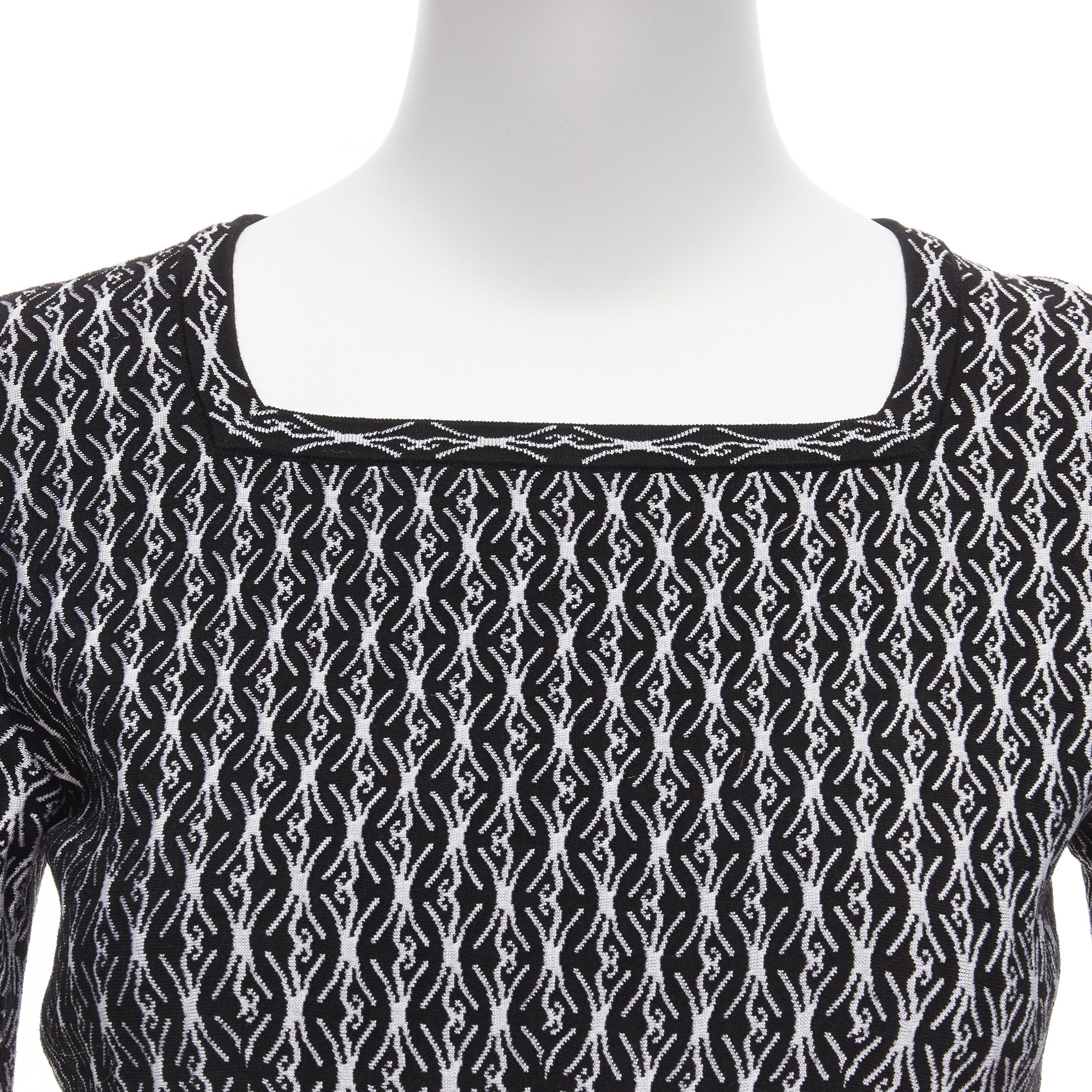 Alaia new ALAIA black white wool jacquard square neck flared hem cocktail dress FR38 M Size M / US 6-8 / IT 42-44 - 7 Thumbnail