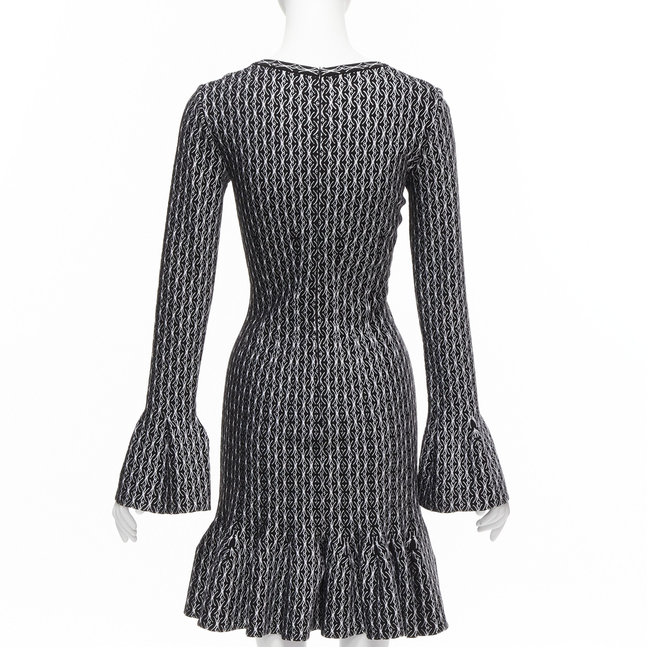 Alaia new ALAIA black white wool jacquard square neck flared hem cocktail dress FR38 M Size M / US 6-8 / IT 42-44 - 5 Thumbnail