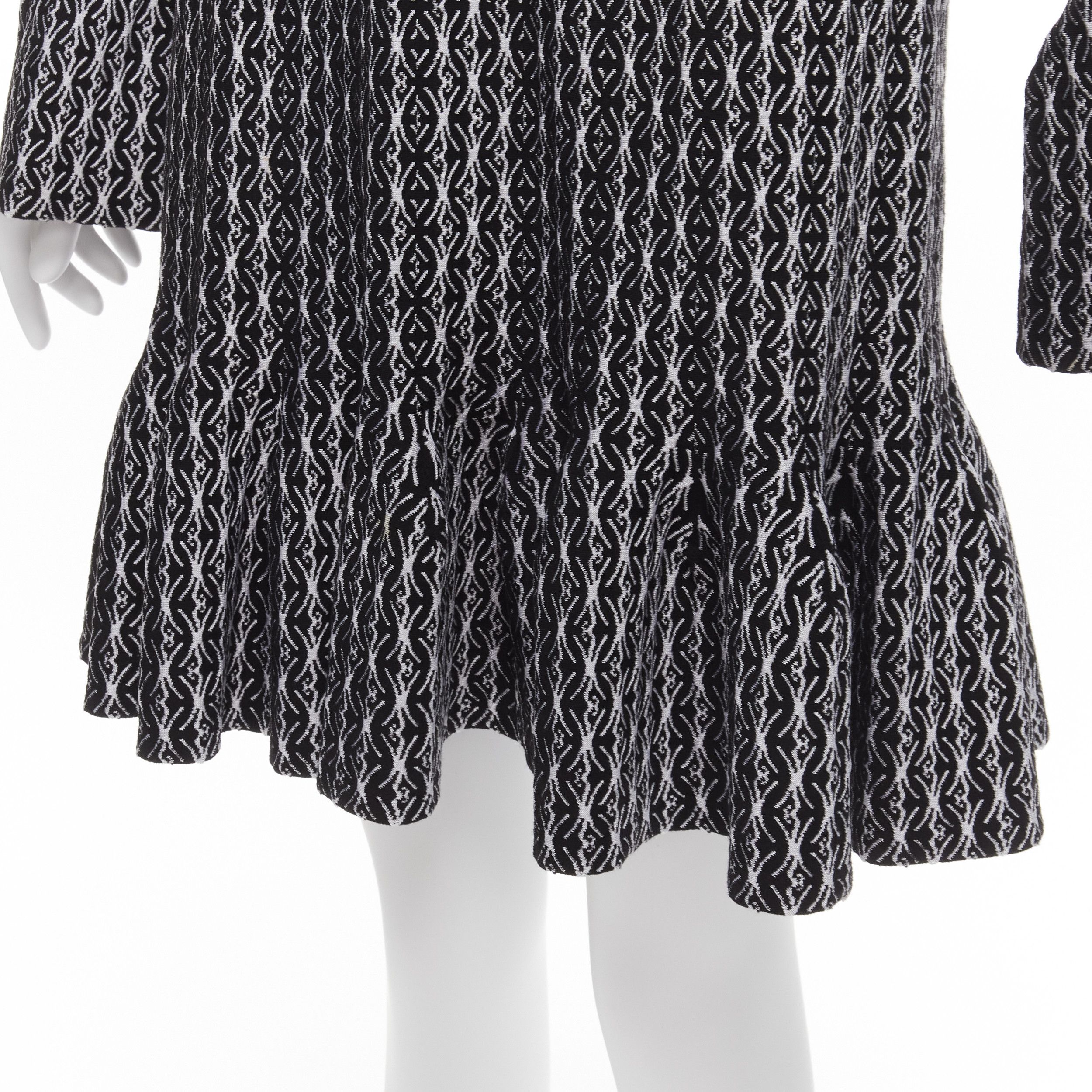 Alaia new ALAIA black white wool jacquard square neck flared hem cocktail dress FR38 M Size M / US 6-8 / IT 42-44 - 2 Thumbnail