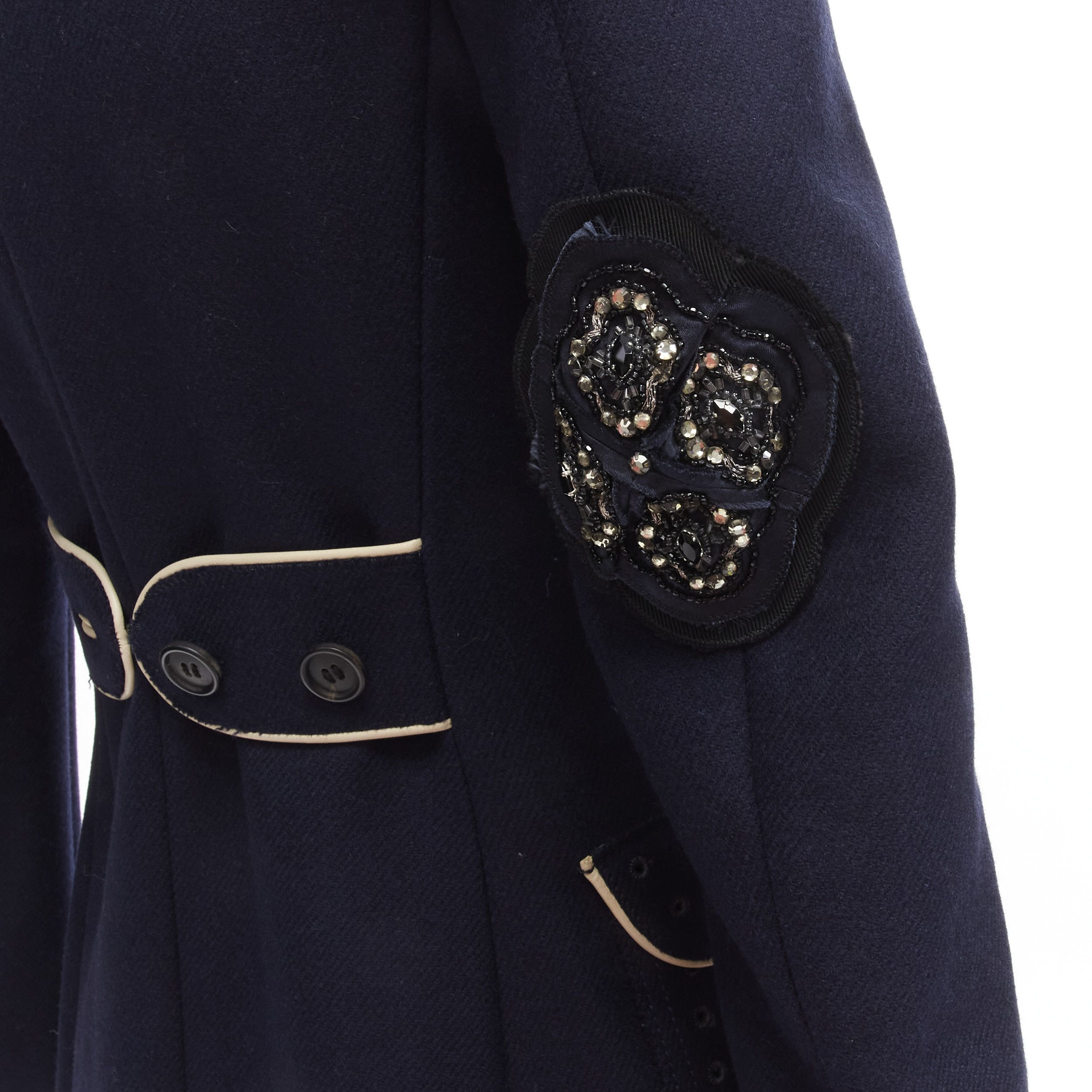 Prada rare PRADA 2004 Look 46 navy blue wool grommet leather trim longline officer coat IT36 XXS Size XS / US 0-2 / IT 36-38 - 9 Thumbnail