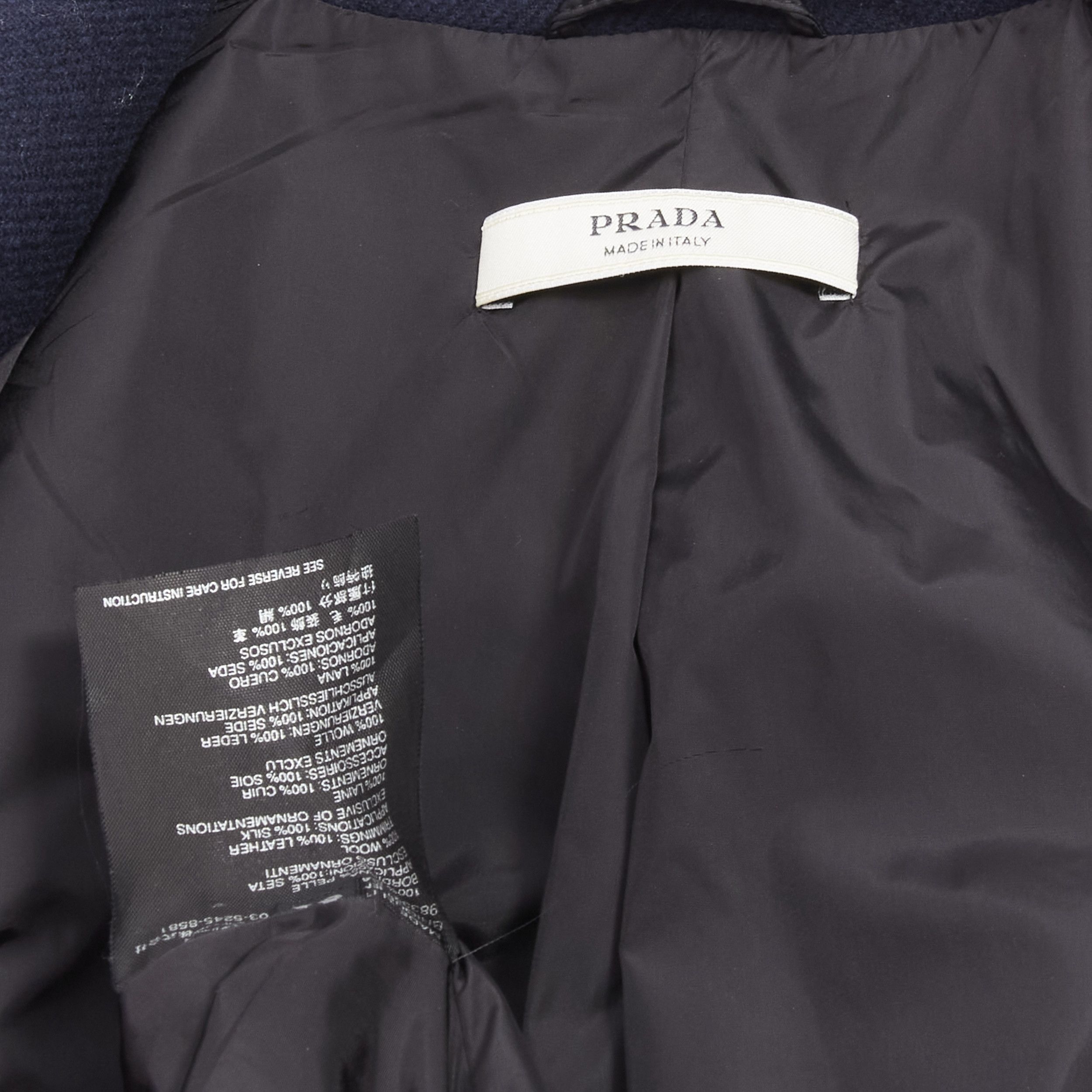 Prada rare PRADA 2004 Look 46 navy blue wool grommet leather trim longline officer coat IT36 XXS Size XS / US 0-2 / IT 36-38 - 10 Thumbnail